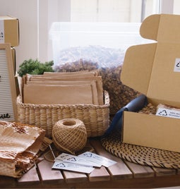 Eco friendly packaging materials on a desk