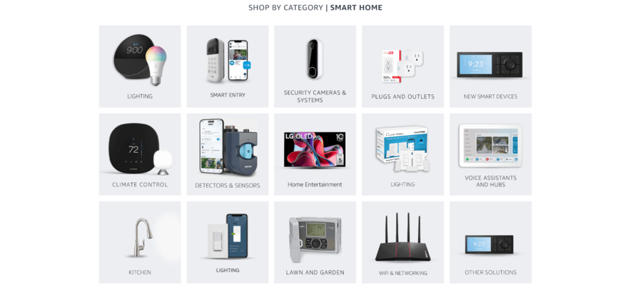 Amazon's webpage showing its smart home devices