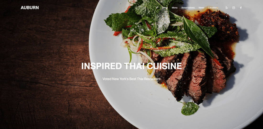 Screenshot of a Squarespace restaurant page with a header image of a Thai dish