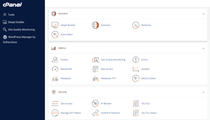 Bluehost cPanel dashboard