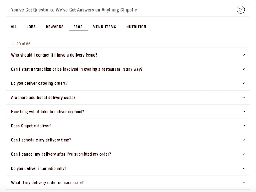 Chipotle FAQs screenshot