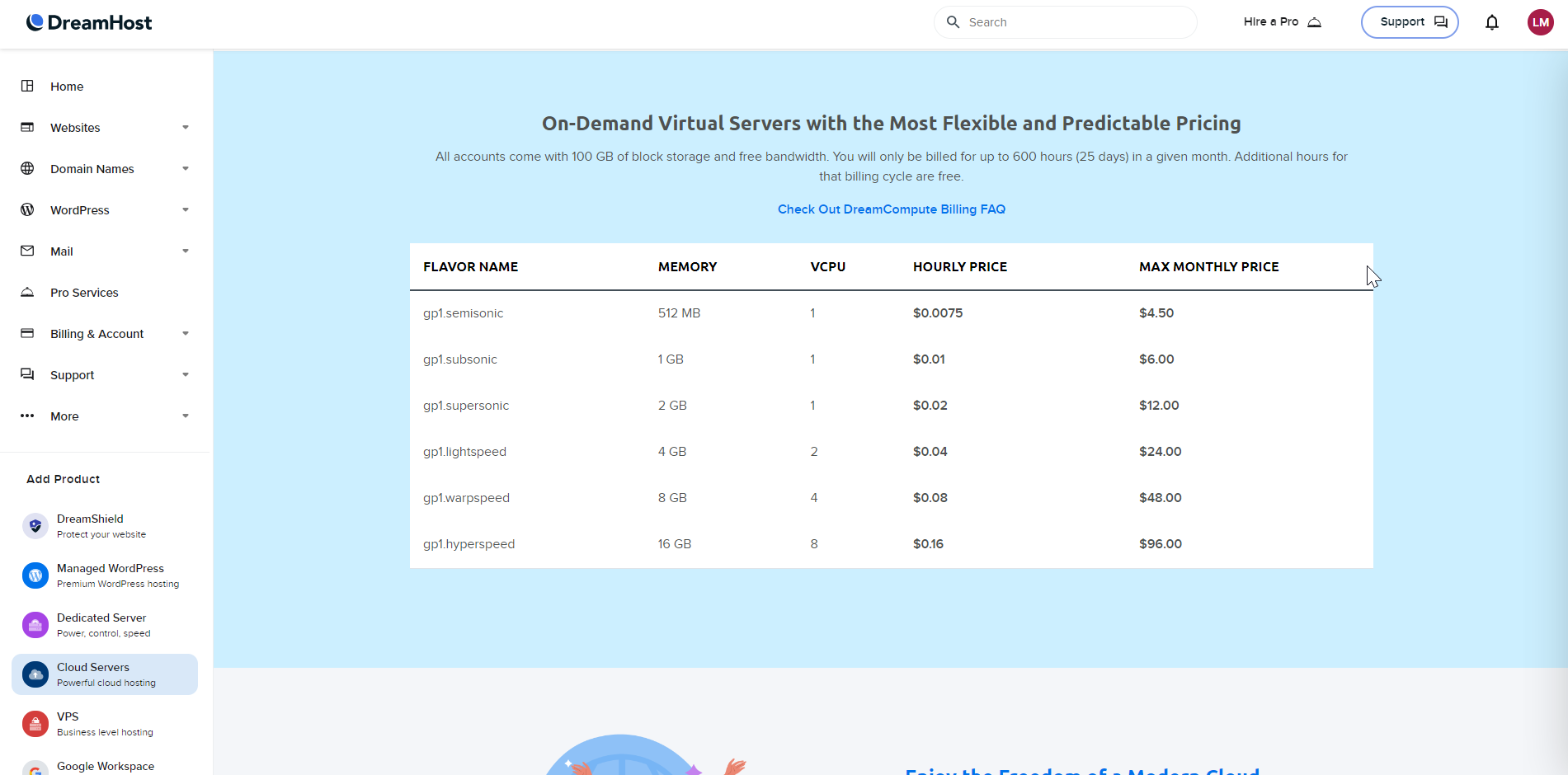 DreamHost Cloud hosting prices