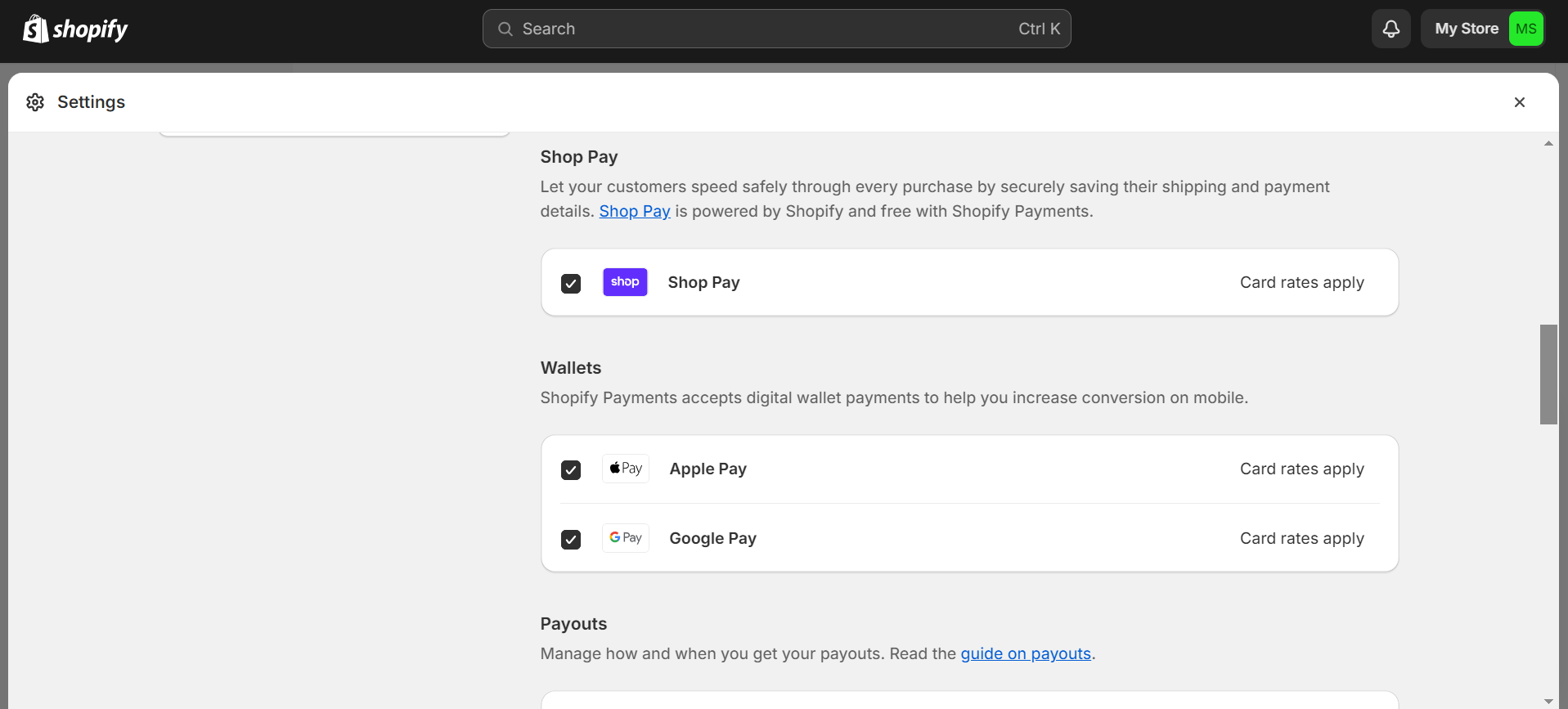 List of shopify payment carriers