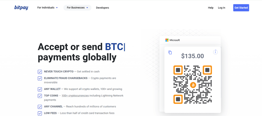 BitPay website homepage