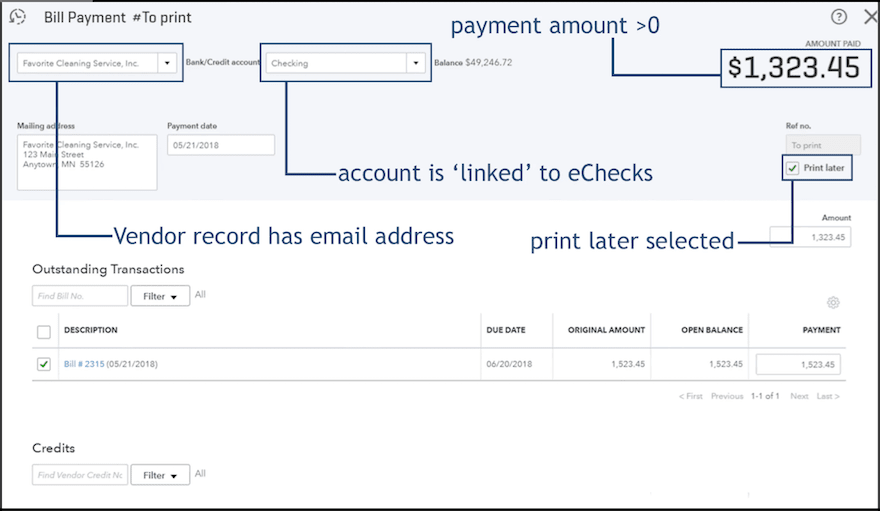 Echeck example