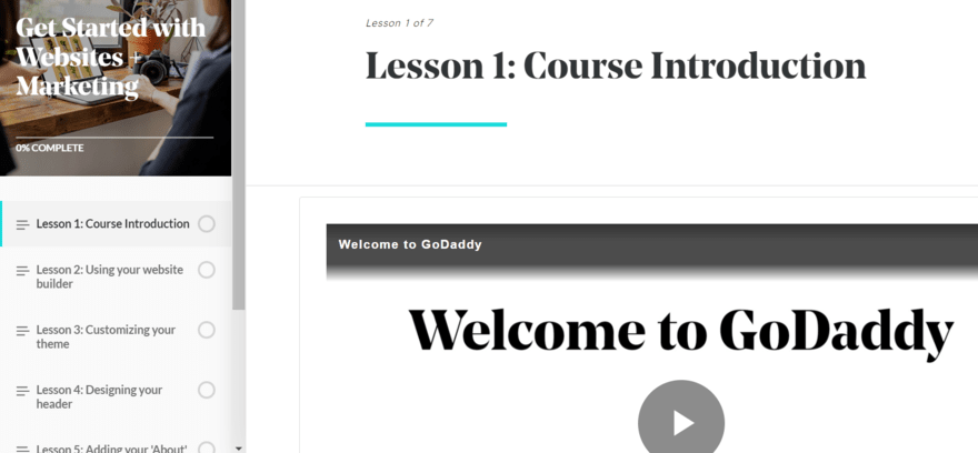 GoDaddy online course on building a website with GoDaddy