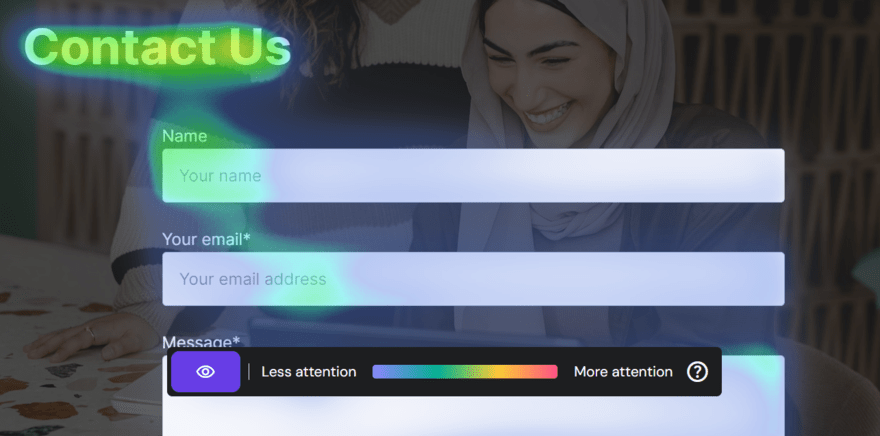 Hostinger's AI Heatmap tool showing interaction over a contact form