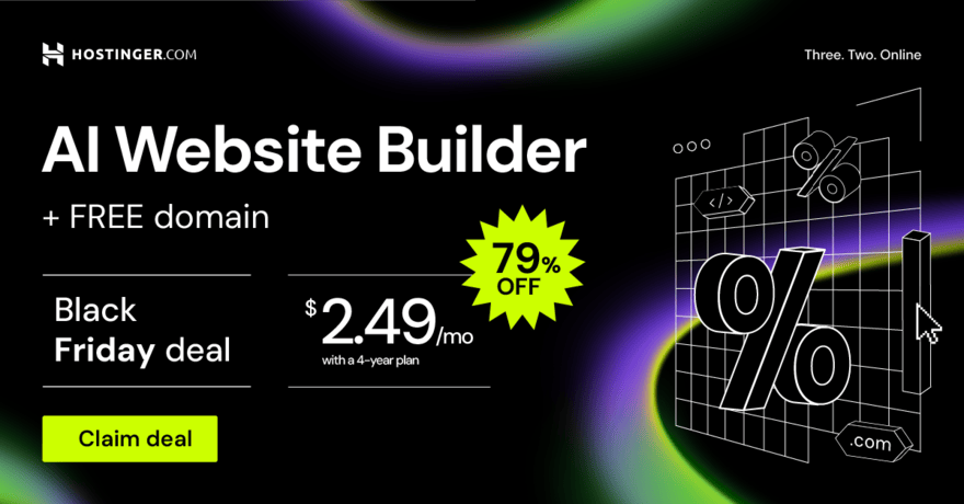 Graphic showing Hostinger's early Black Friday website builder deals