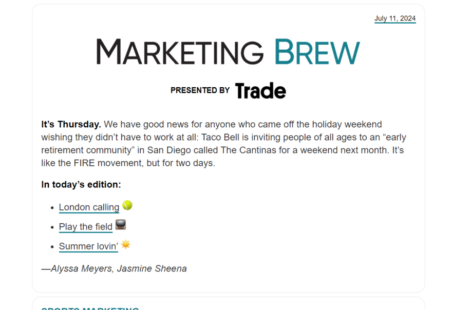 Marketing Brew social media newsletter