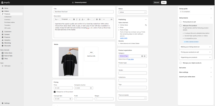 Screenshot of a product page on Shopify.