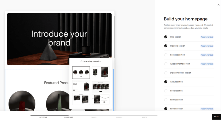 Squarespace Blueprint building a homepage