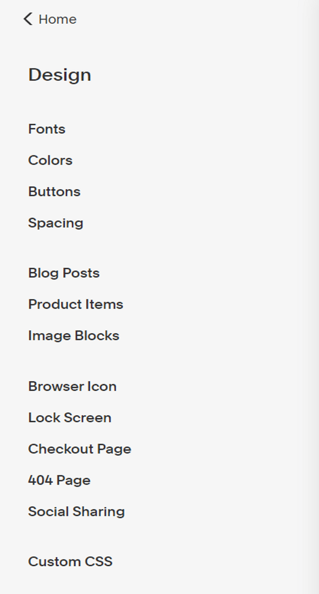 squarespace design menu example