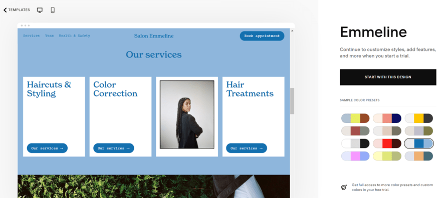 Preview of Squarespace's Emmeline website template