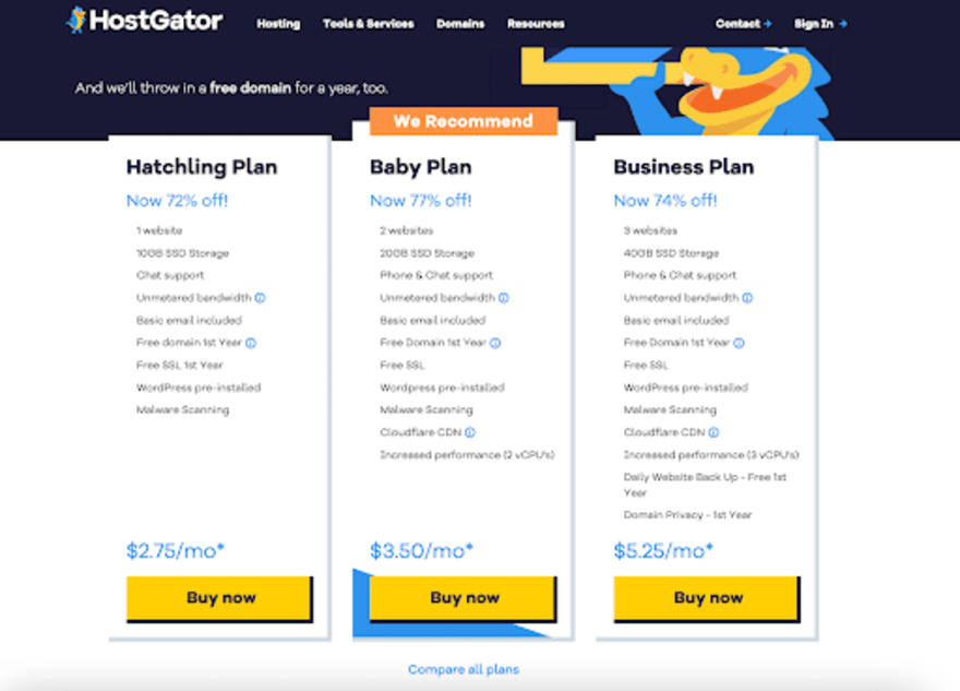 HostGator plans