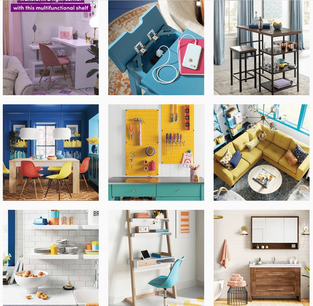 Instagram social media grid for Wayfair