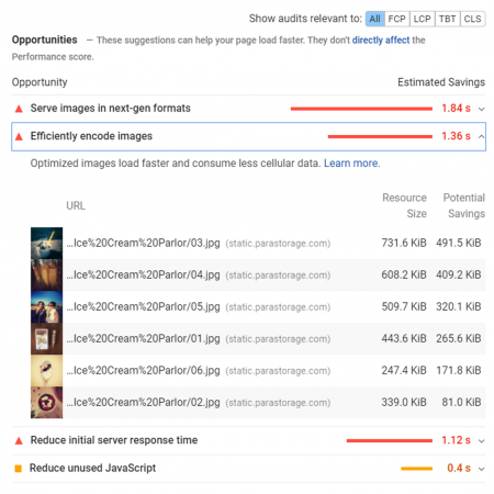 wix lucys cupcakes opportunities pagespeed insights