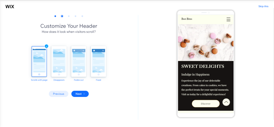 Wix website How to customize your header on mobile view showing scroll options on different devices.