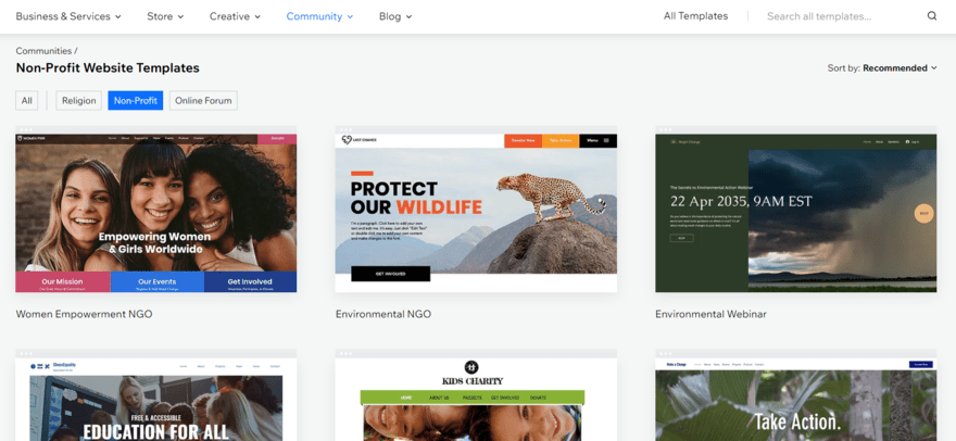 Non-profit Wix templates in template library