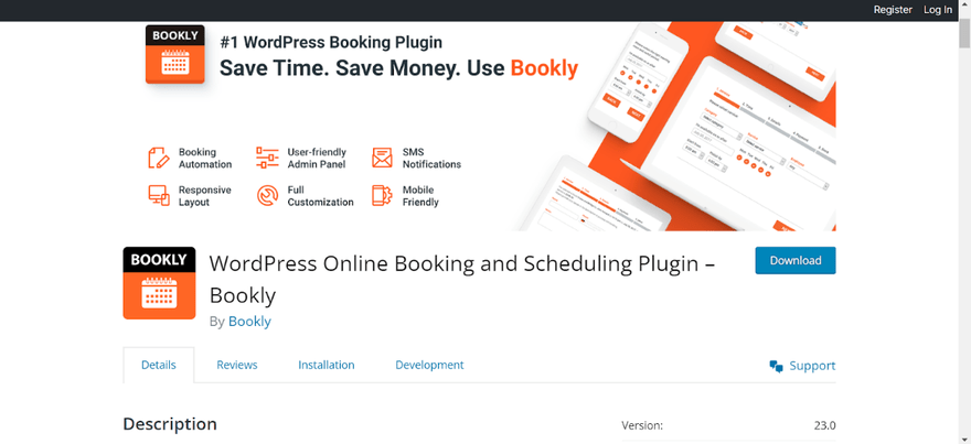 WordPress plugin page for Bookly