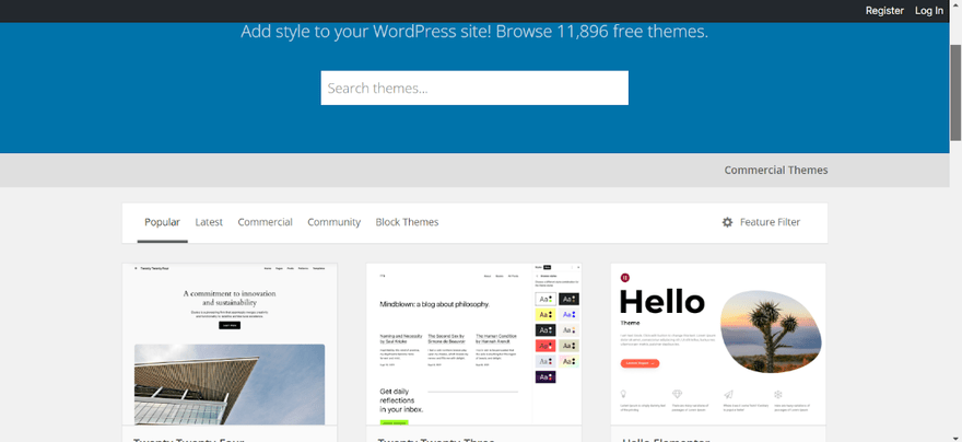 Three themes in the WordPress theme library